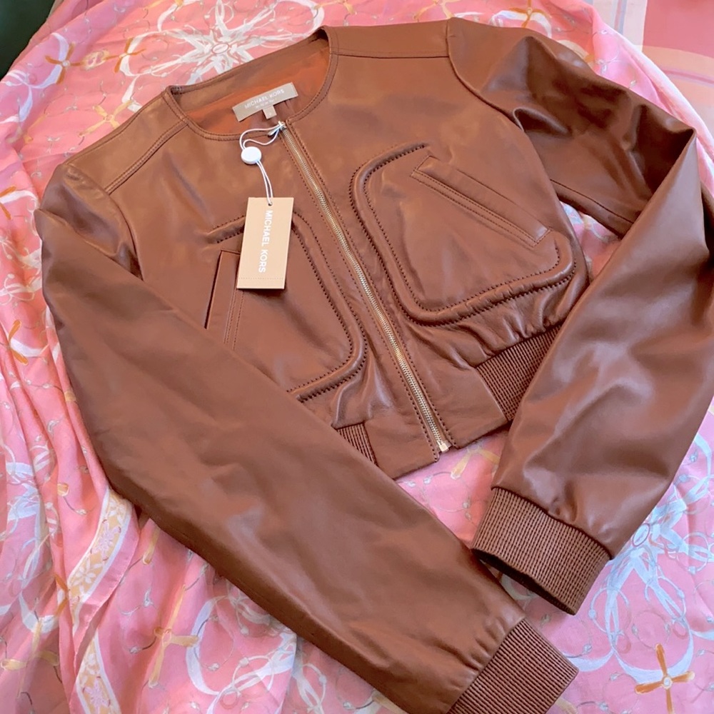 Michael Kors Leather Bomber Jacket